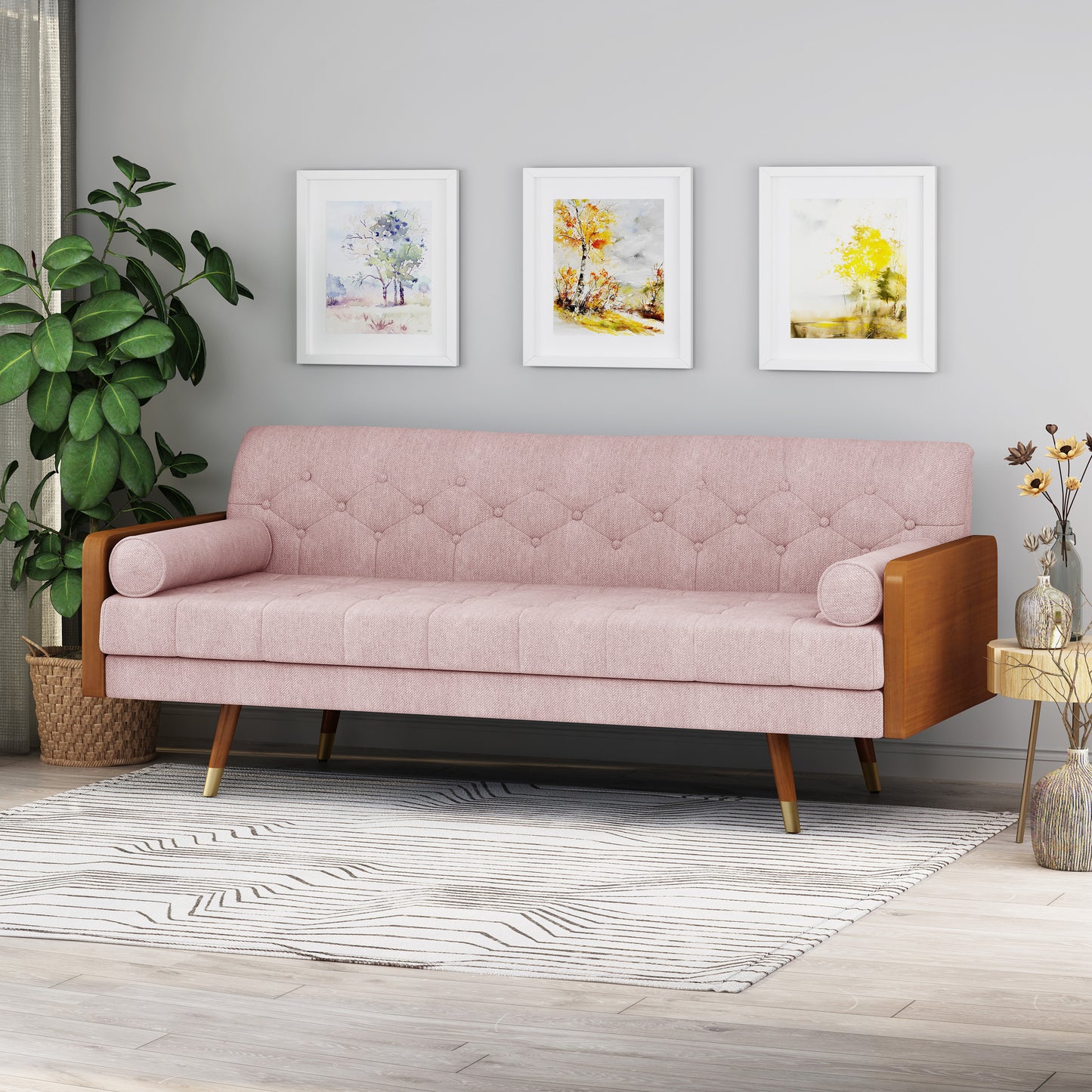 Aidan Mid-Century Modern Tufted Fabric Sofa