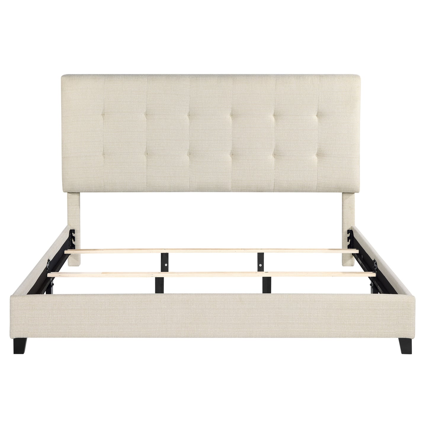 King Size Beige Tufted Upholstered Platform Bed