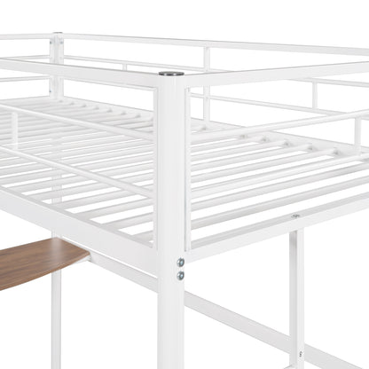 Twin Metal Loft Bed with Desk, Ladder and Guardrails, Loft Bed for Bedroom, White(OLD SKU : MF195191AAK)