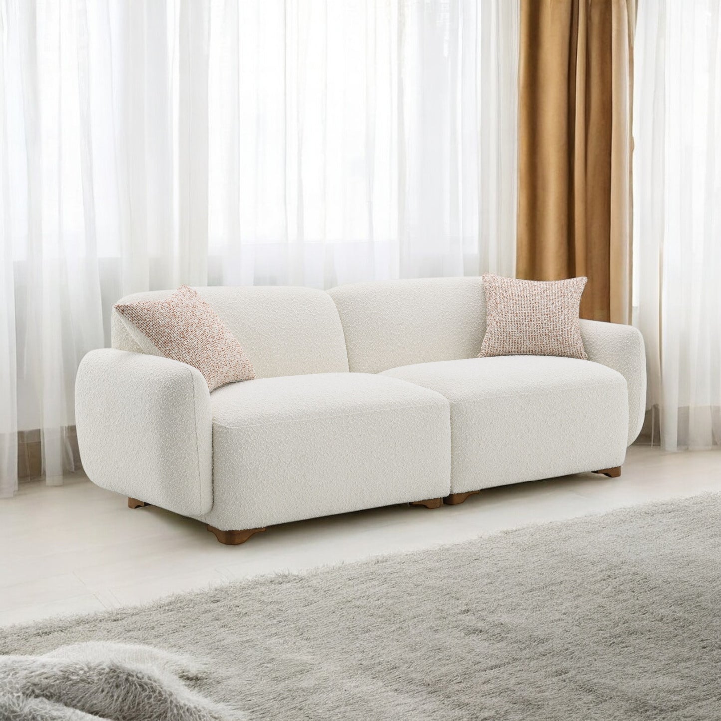 Darius Beige Boucle Sofa with 2 Toss Pillows