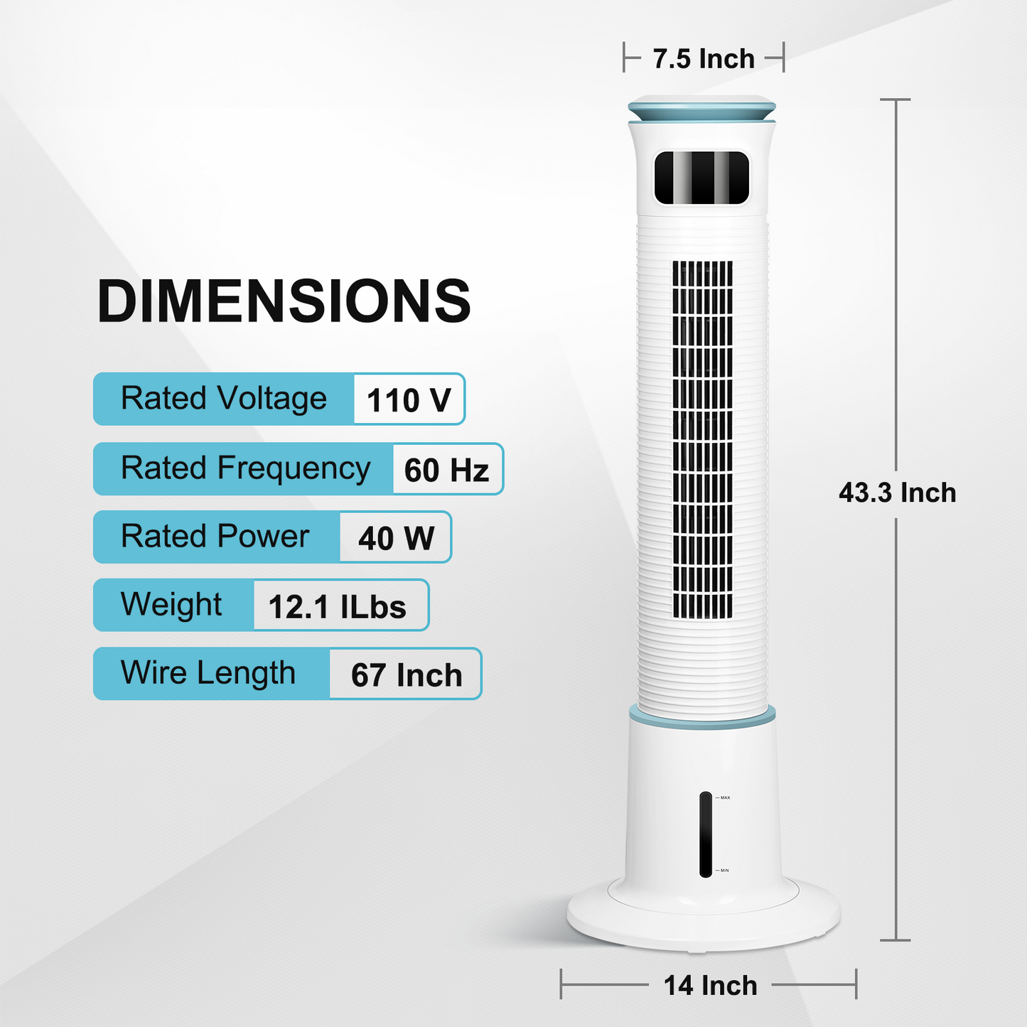 Simple Deluxe Mist Tower Fan, 12 Speeds & 3 Modes Settings Standing Fan , 15 Hour Timing Closure Cooling Fan, Low Noise, 43 Inches, White