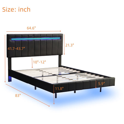 Queen Size Floating Bed Frame with LED Lights and USB Charging,Modern Upholstered Platform LED Bed Frame,Black