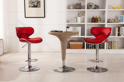 Masaccio Upholstery Airlift Adjustable Swivel Barstool with Chrome Base, Set of 2, Red