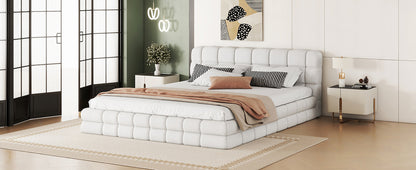 Queen Size Upholstered Platform Bed, White