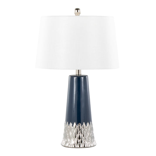 Penelope 22" Contemporary Ceramic Table Lamp with Dark Blue & Silver Ceramic Body and White Shade by LumiSource