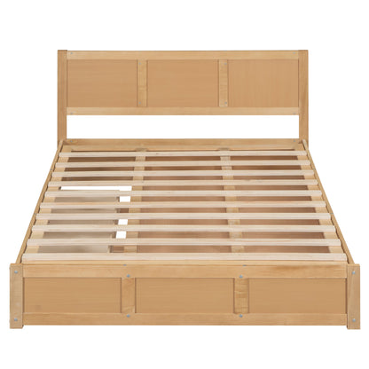 Queen Size Wood Platform Bed with Underneath Storage and 2 Drawers, Wood Color