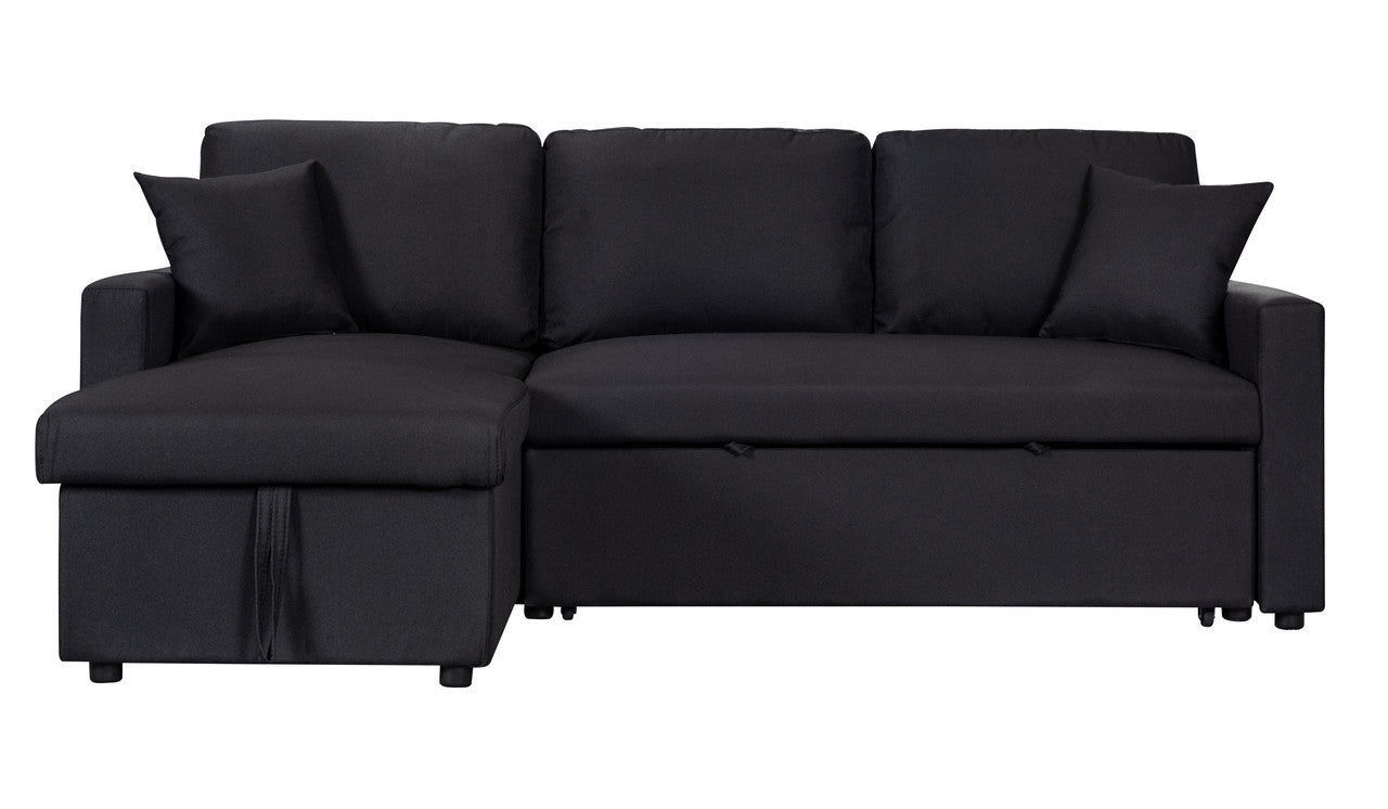 Paisley 82" Black Linen Fabric Reversible Sleeper Sectional Sofa with Storage Chaise