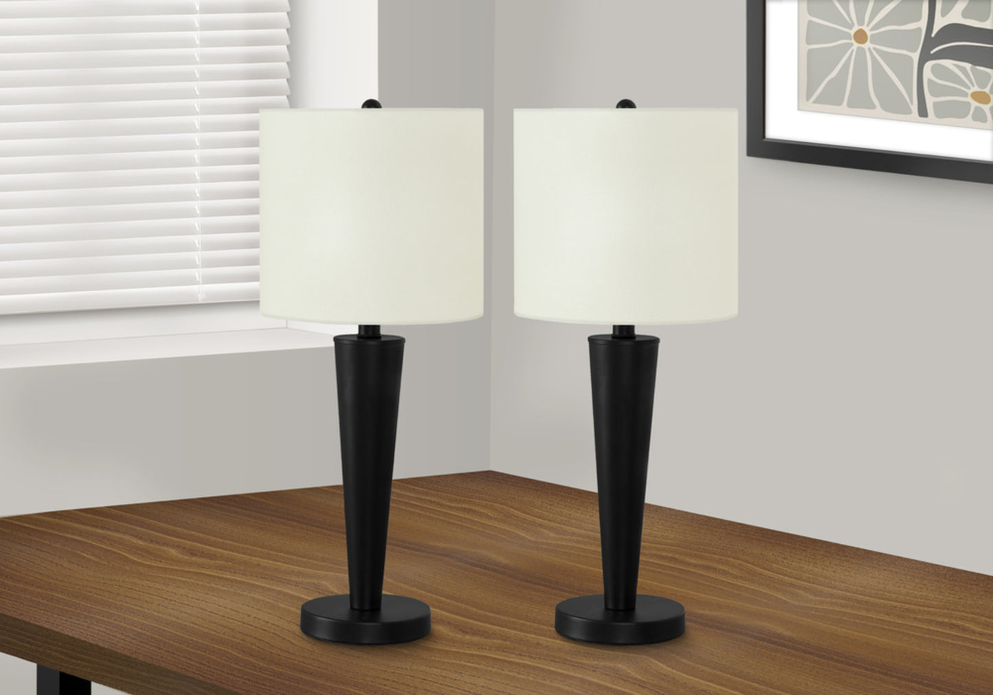 Lighting, Set Of 2, 24"h, Table Lamp, Usb Port Included, Black Metal, Ivory / Cream Shade, Contemporary