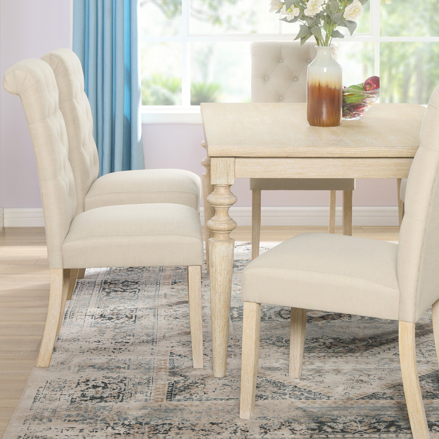 Amonia Urban Style Wired White Finish Wood Turned-Leg Dining Table