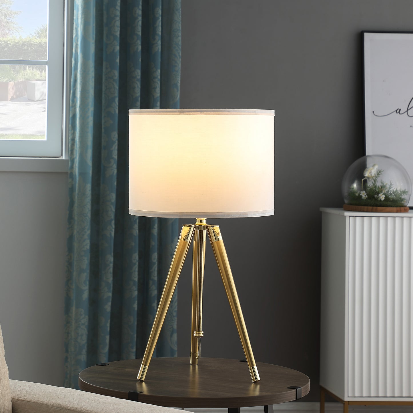 35.5" - 25.75"H Adjustable Hieght Brass/Shiny Gold Modern Tripod Table Lamp for Living Room, Nightstand Bedside Table Lamp for Bedroom, LED Lamp