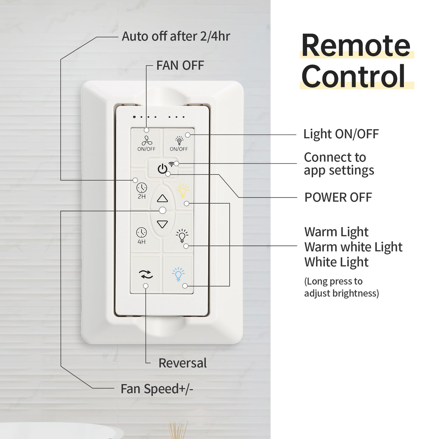 76 Inch Ceiling Fan with Lights Remote Control 8 Solid Wood Blades with 18W Dimmable LED Light