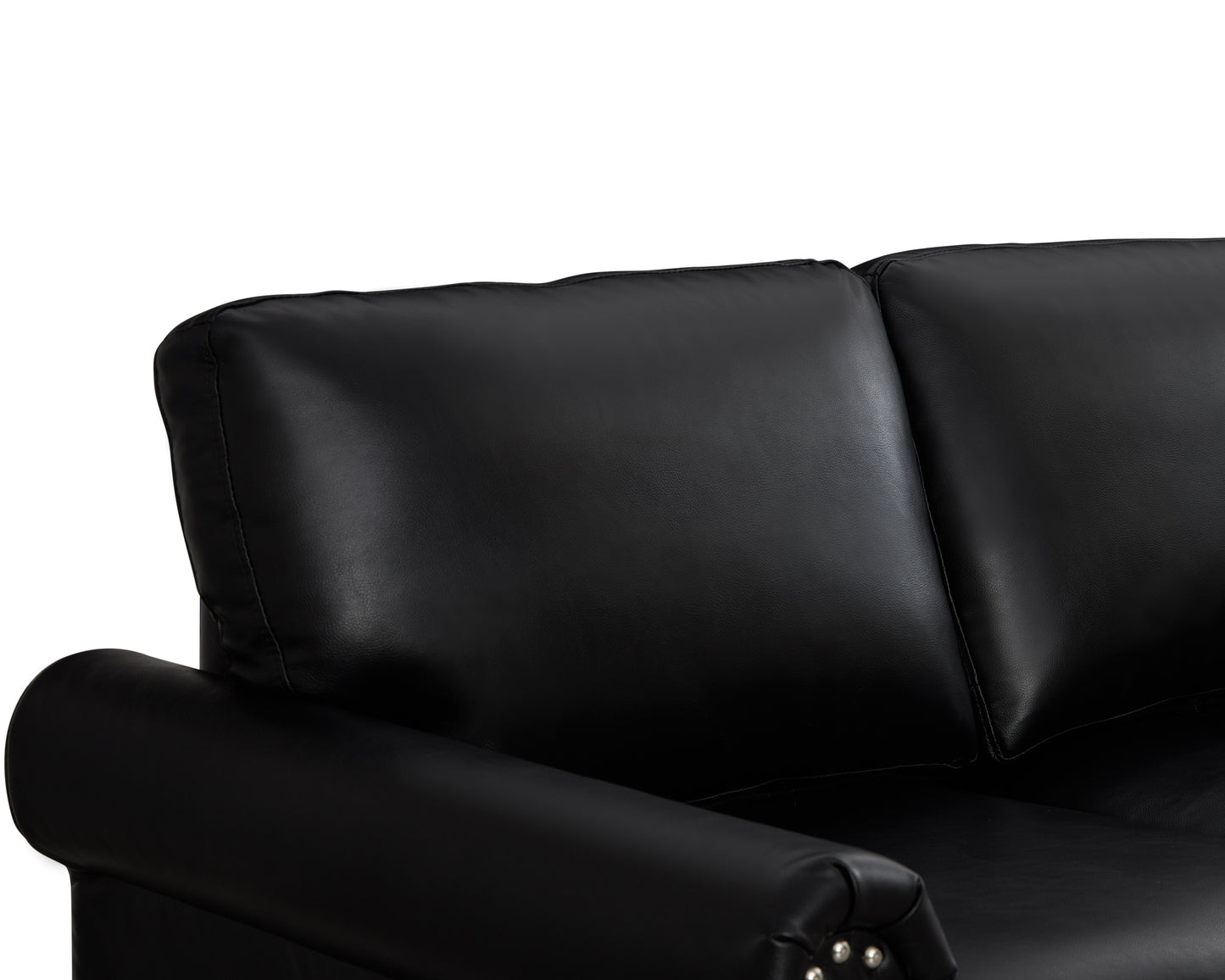Classic Living Room Nails Sofa Black Faux Leather