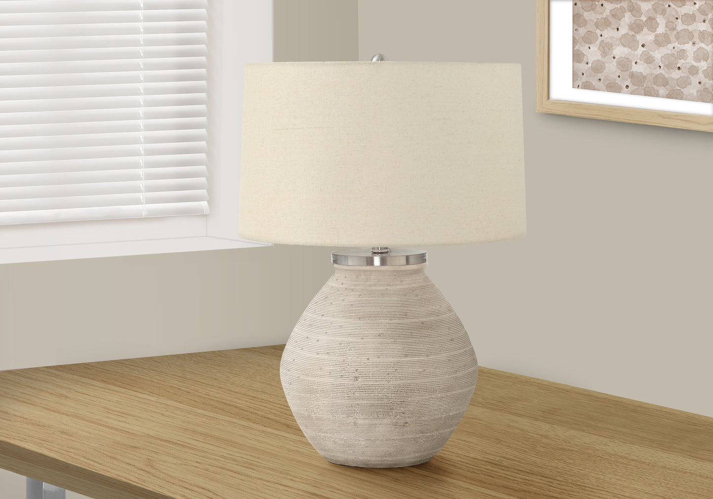 Lighting, 25"h, Table Lamp, Cream Concrete, Beige Shade, Contemporary