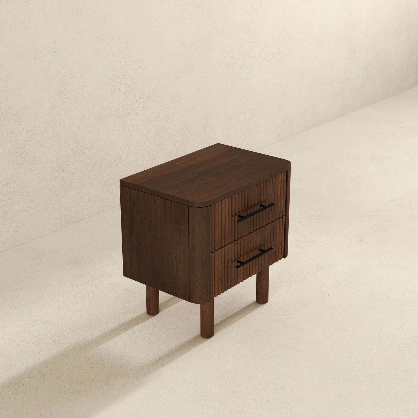 Logan Mid Century Modern Walnut Nightstand Bed Side Tables With 2 Drawers