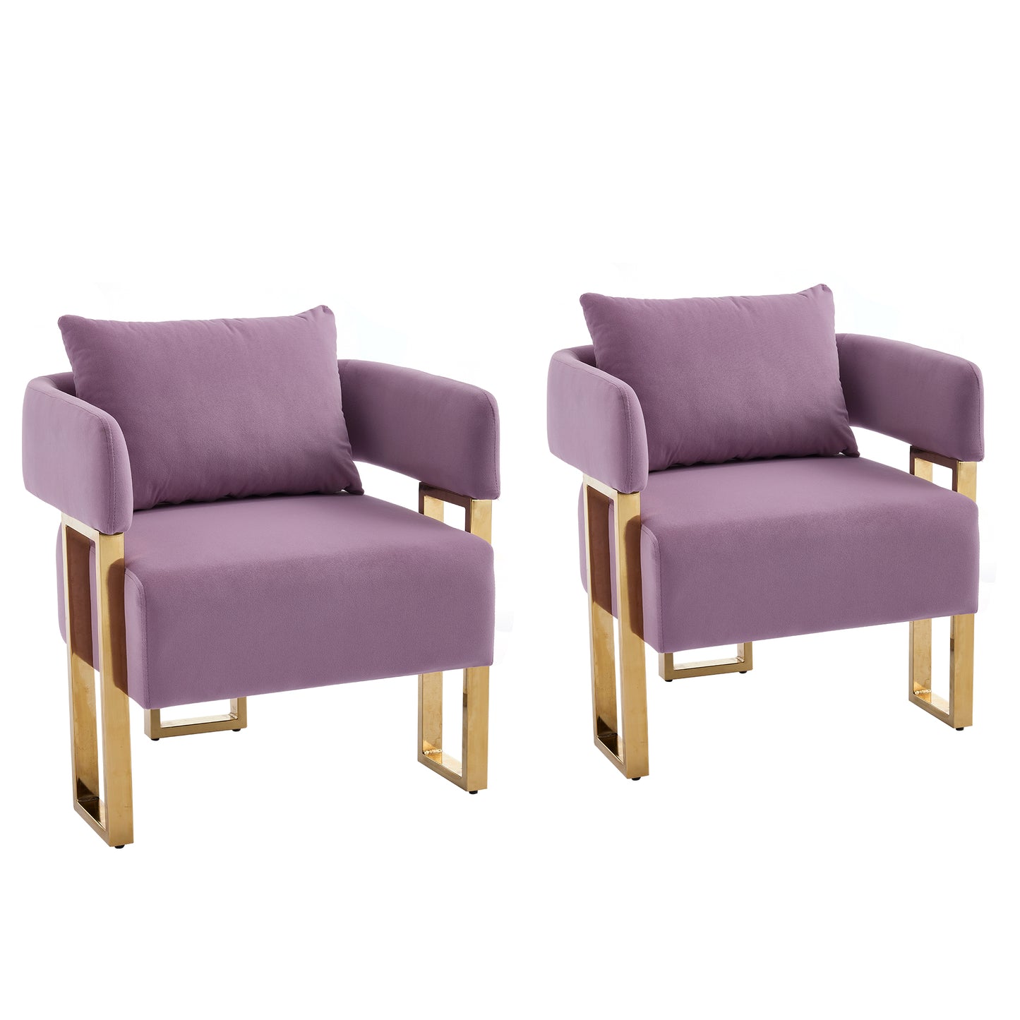 TS Modern Decorative Chair, Lilac Velvet Upholstered Side Chair with Gold Metal Legs, No Wheels, 2PCS for Living Room, Dressing Area, Reception, Office