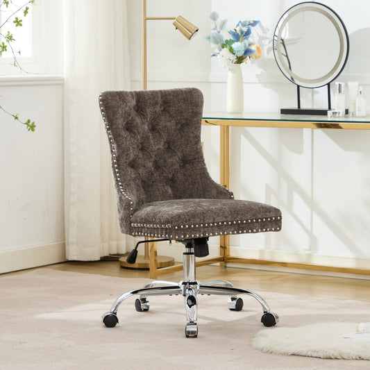 A&A Furniture Office Chair,Modern Chenille Upholstered Tufted Button Home Office Chair with Chrome Metal Base,Adjustable Desk Chair Swivel Office Chair (Gray)