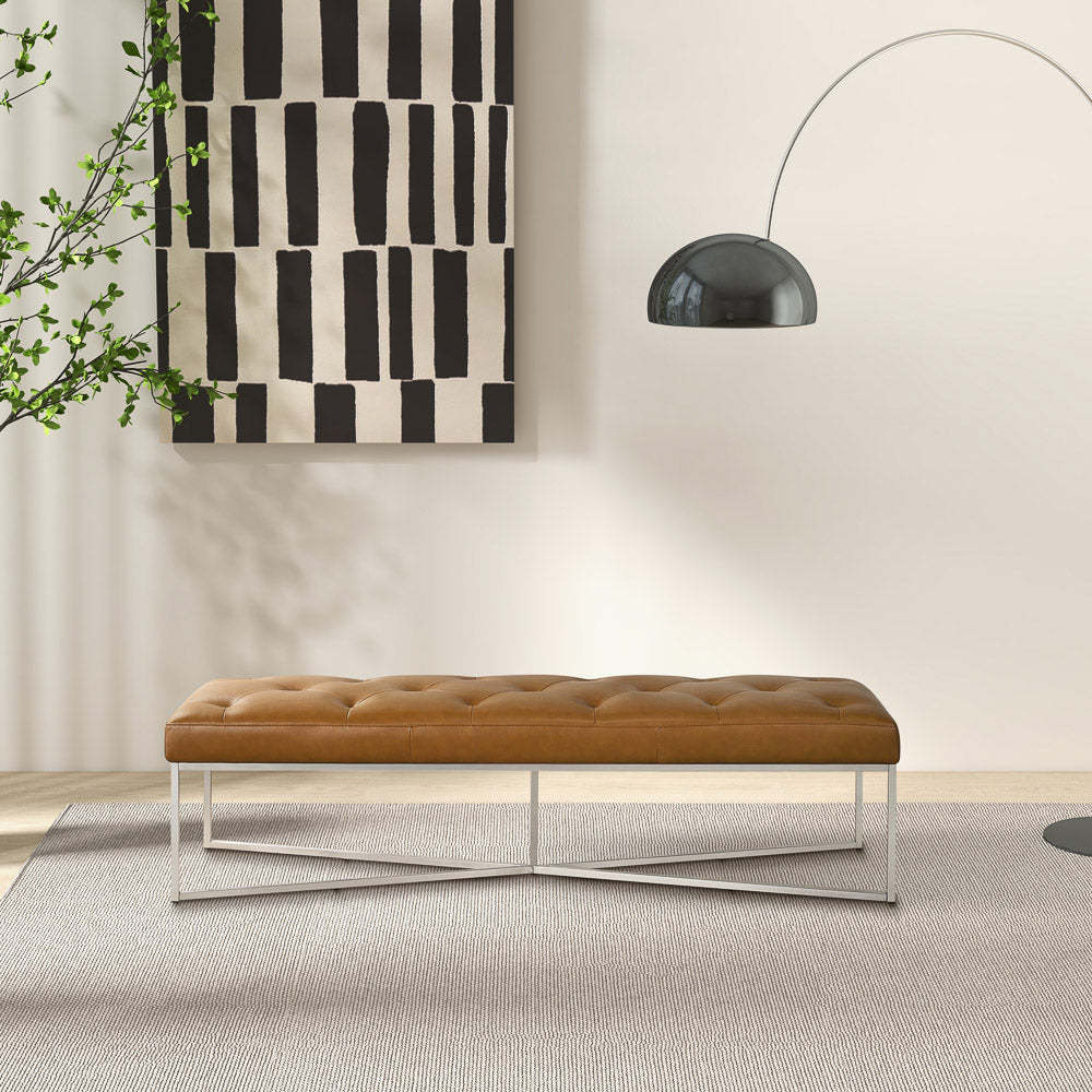 Harper Tan Leather Bench