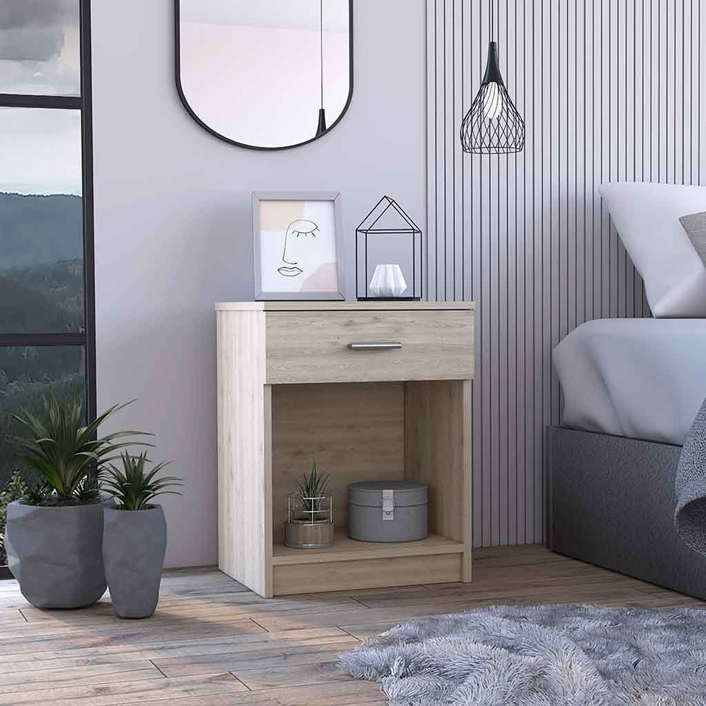 Eco Nightstand , End Table, Side Table Superior Top,  One Drawer, Lower Shelf -Light Gray