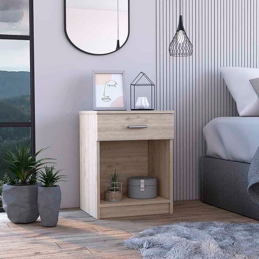 Eco Nightstand , End Table, Side Table Superior Top,  One Drawer, Lower Shelf -Light Gray