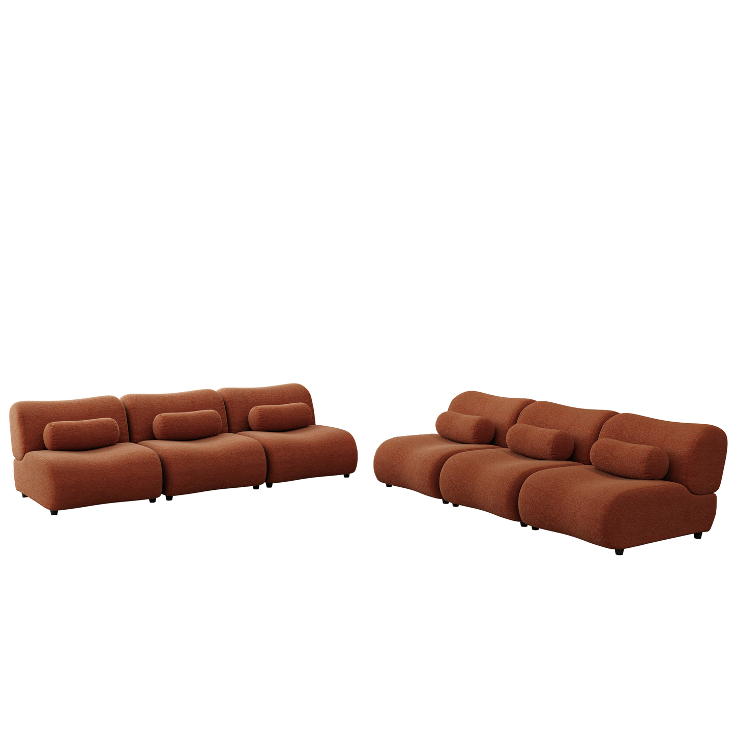 Contemporary Orange Chenille Modular Sofa Set – 6-Piece Sectional Couch with Moveable Headrests and Plush Cylindrical Pillows – Ideal for Modern Living Rooms, Adjustable for Any Space