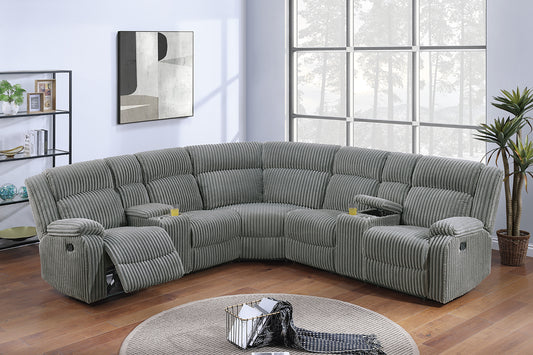 Power Motion Recliner Sectional in Fur-Like Corduroy Smoke