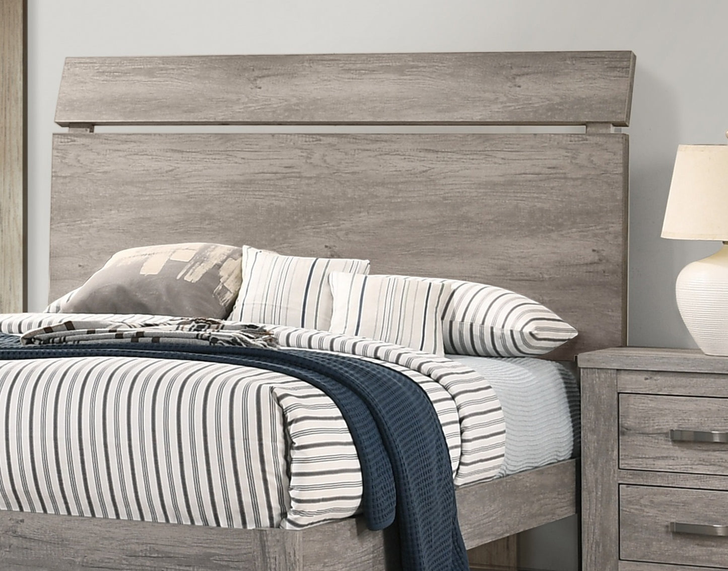 Wooden Bedroom 1pc Queen Size Bed Grey Color Bedframe Paper Laminate Furniture Simple Modern