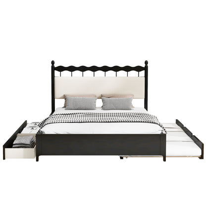 Queen Size Wooden Storage Platform Bed, with 2 Big Drawers, T Size Trundle ,Espresso