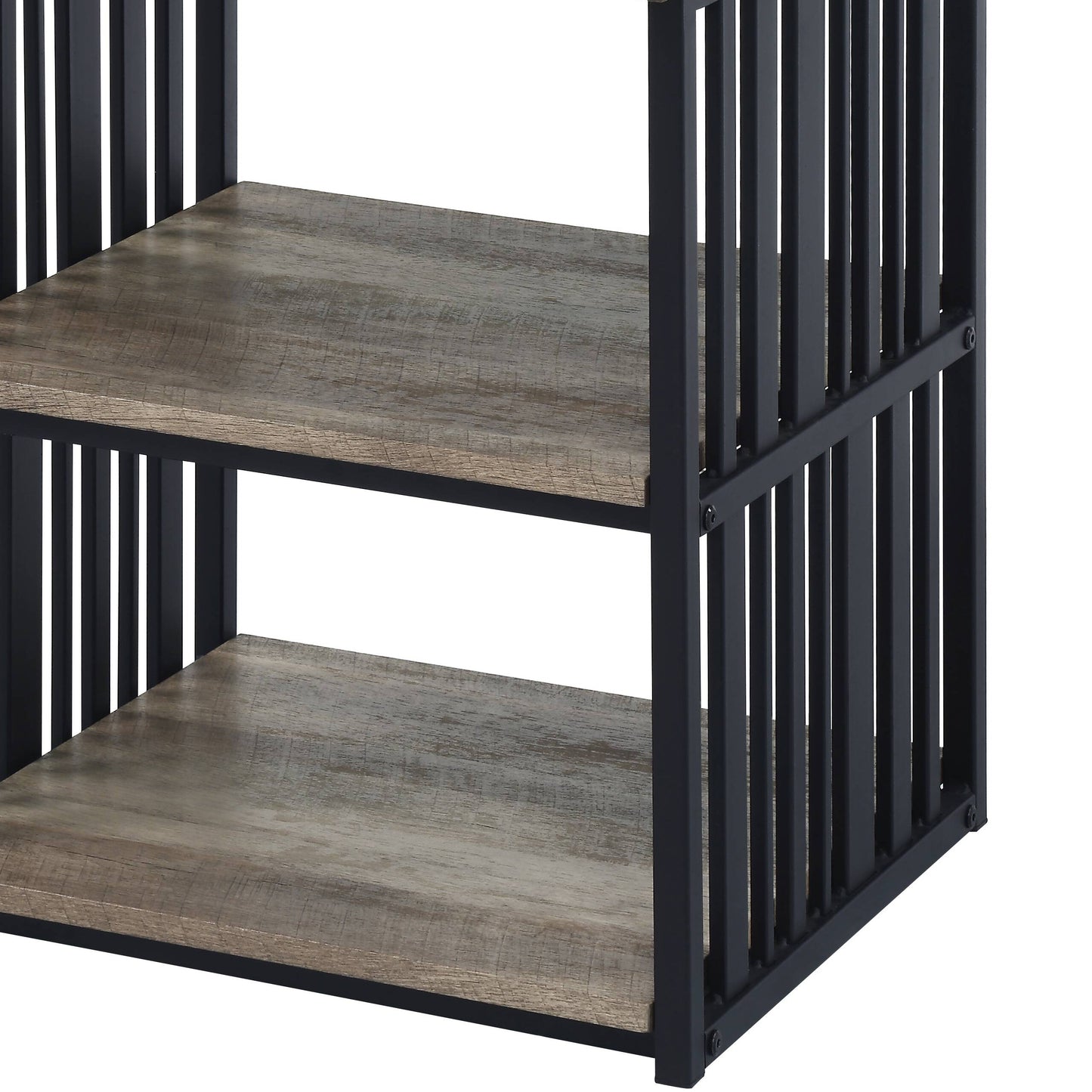 Antique Oak and Black 3-Shelf Nightstand