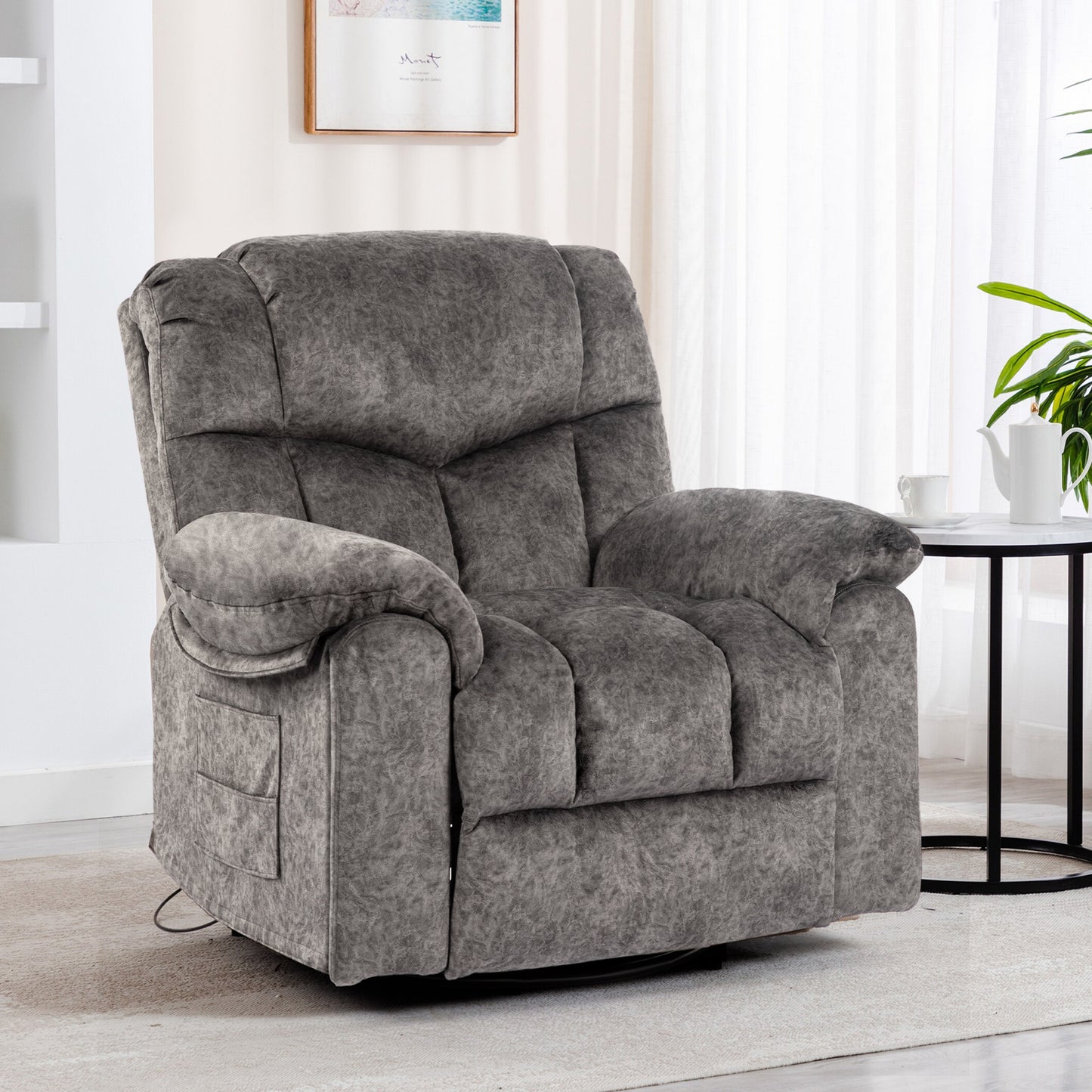 Swivel and Rocking Recliner Chair with Massage and Heating Bonded Leather Sofa