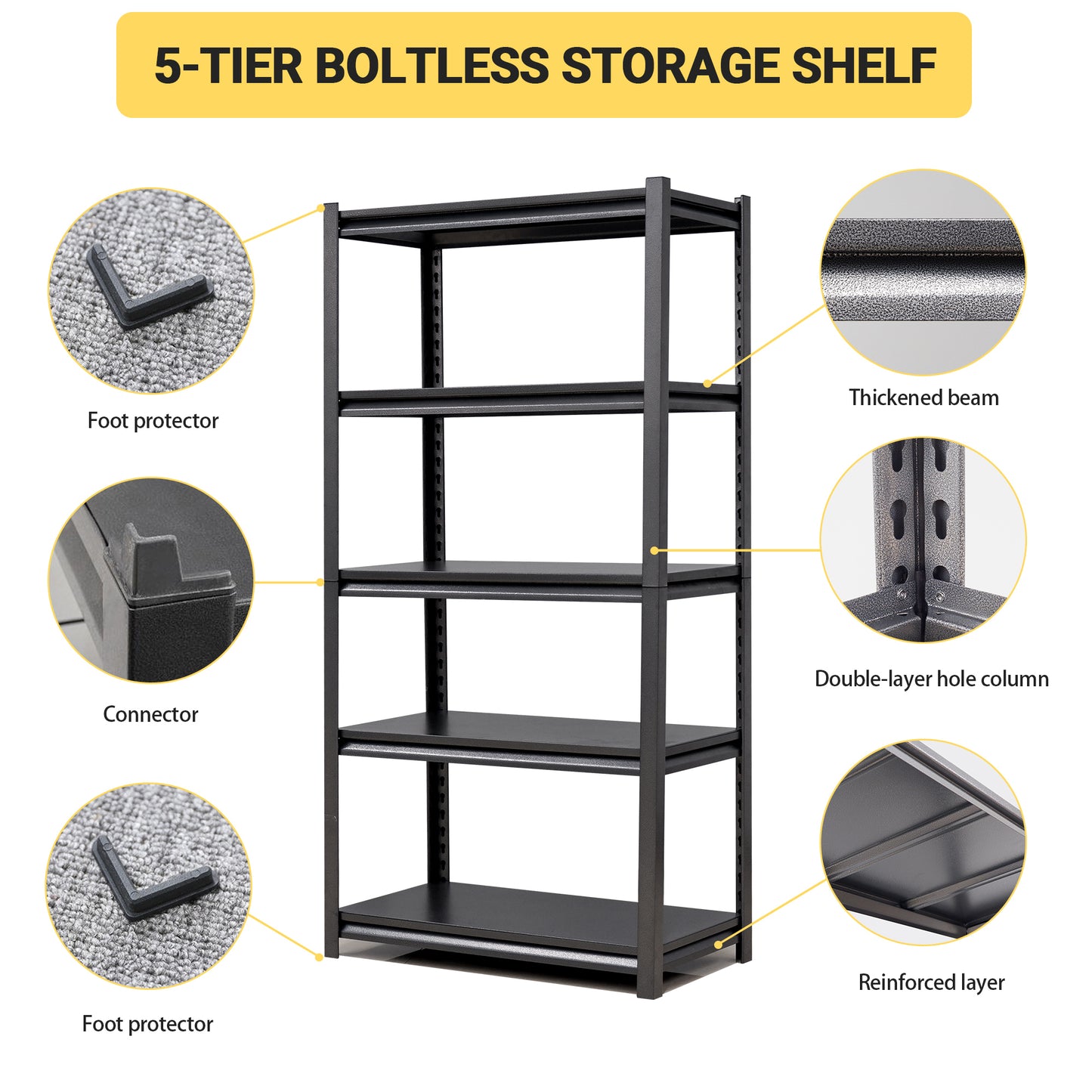 63"H  5 Tier Metal Shelves for Storage Garage Shelving 2000LBS Heavy Duty Storage Shelves Adjustable Garage Shelf Industrial Shelving Unit Storage Utility Rack,31.5"W*15.7"D*63"H,Black