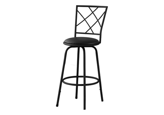 Bar Stool, Set Of 2, Swivel, Bar Height, Black Metal, Leather Look, Contemporary, Modern