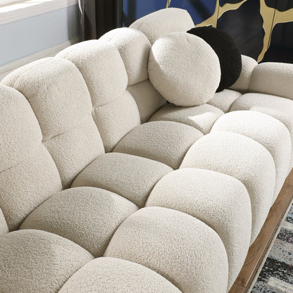 64.96 length ,35.83" deepth ,human body structure for USA people,  marshmallow sofa,boucle sofa ,2  seater, BEIGE  BOUCLE