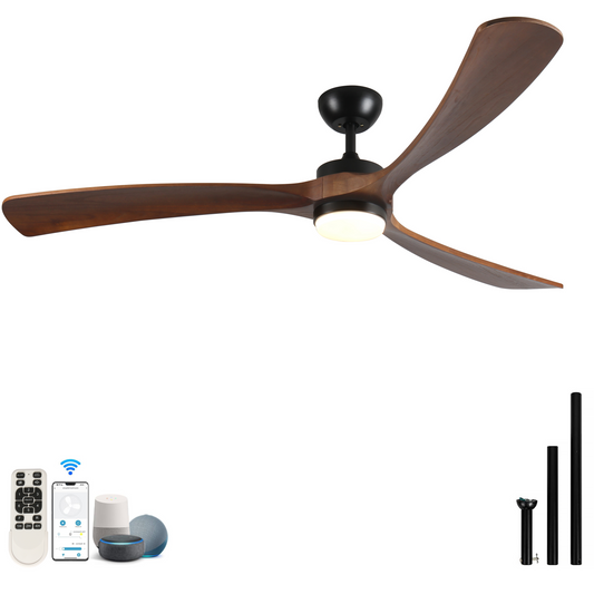 72 Inch Solid Wood Ceiling Fan with Lights and Remote Control Indoor Outdoor Ceiling Fan 3 Wooden Blades Modern Ceiling Fan for Porch Living Room Bedroom