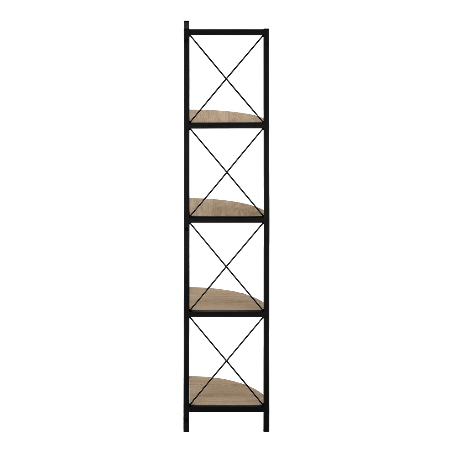 Bookshelf, Bookcase, Etagere, Corner, 4 Tier, 60"h, Office, Bedroom, Brown Laminate, Black Metal, Contemporary, Modern