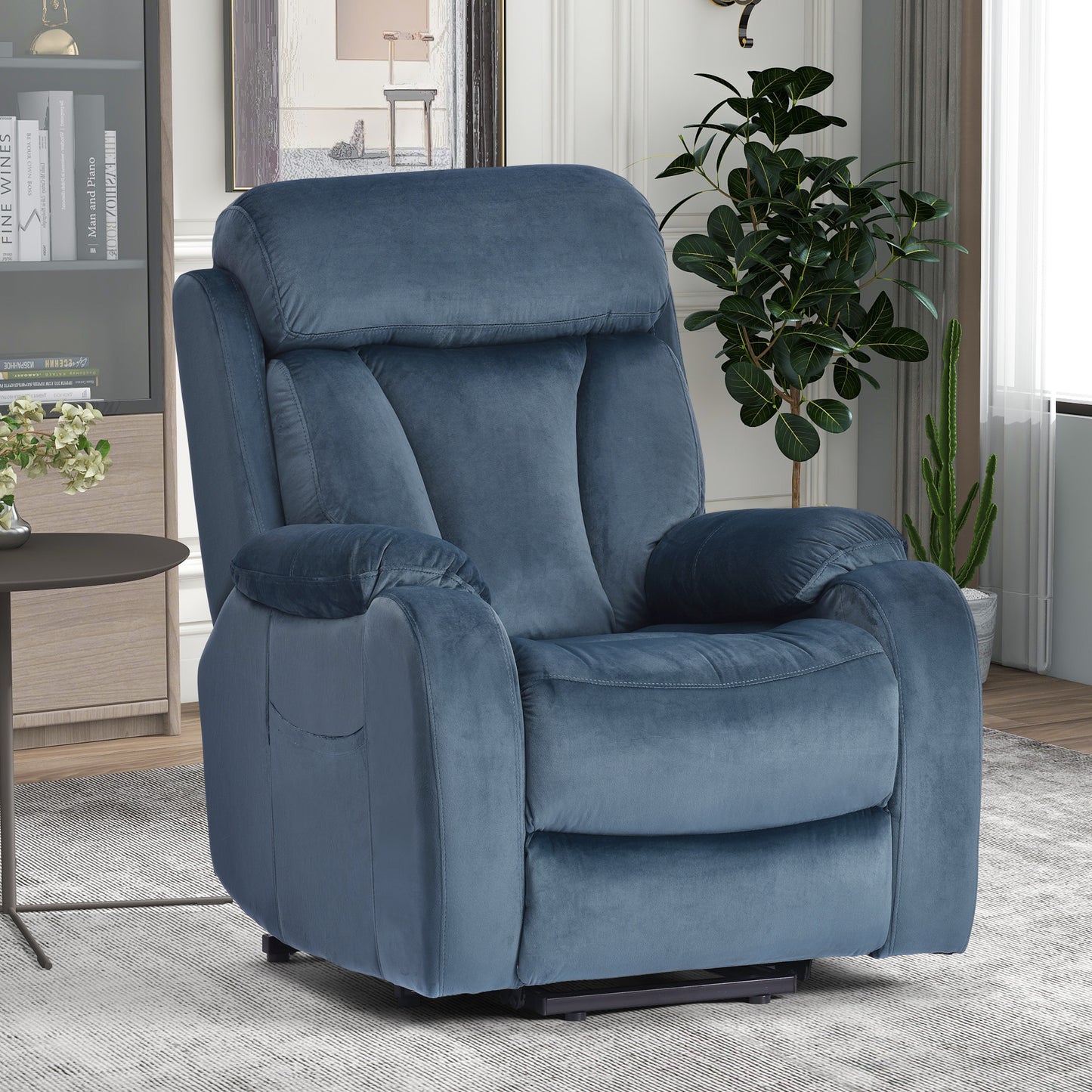 Power Lift Chair Recliner for Elderly with Remote Control,Electric Reclining Sofa,Fabric Power Recliner for Living Room (Navy Blue)