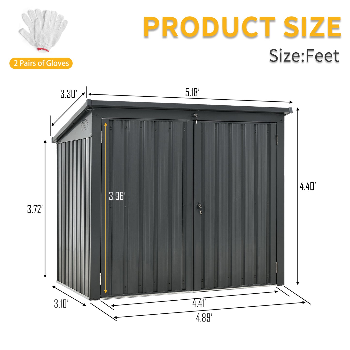 Garbage Bin Shed Stores 2 Trash Cans Metal Outdoor Bin Shed for Garbage Storage,Stainless Galvanized Steel, Bin Shed for Garden Yard Lawn, Black