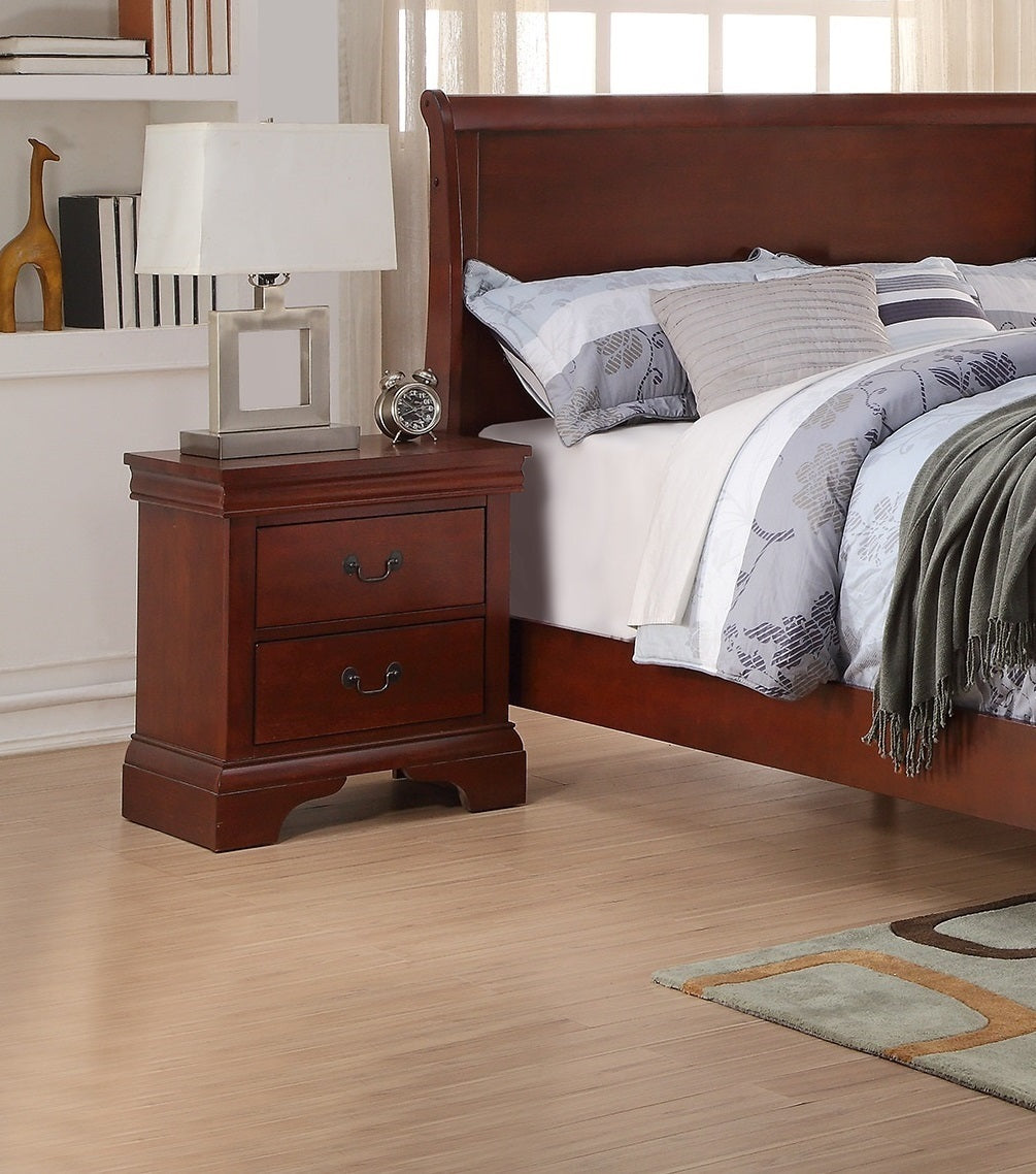 Contemporary Bedroom Furniture Nightstand Cherry Finish 2 x Drawers Bed Side Table Pine wood
