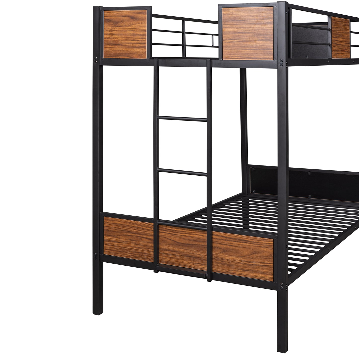 Twin-over-twin bunk bed modern style steel frame bunk bed with safety rail, built-in ladder for bedroom, dorm, boys, girls, adults (OLD SKU:MF190839AAD)