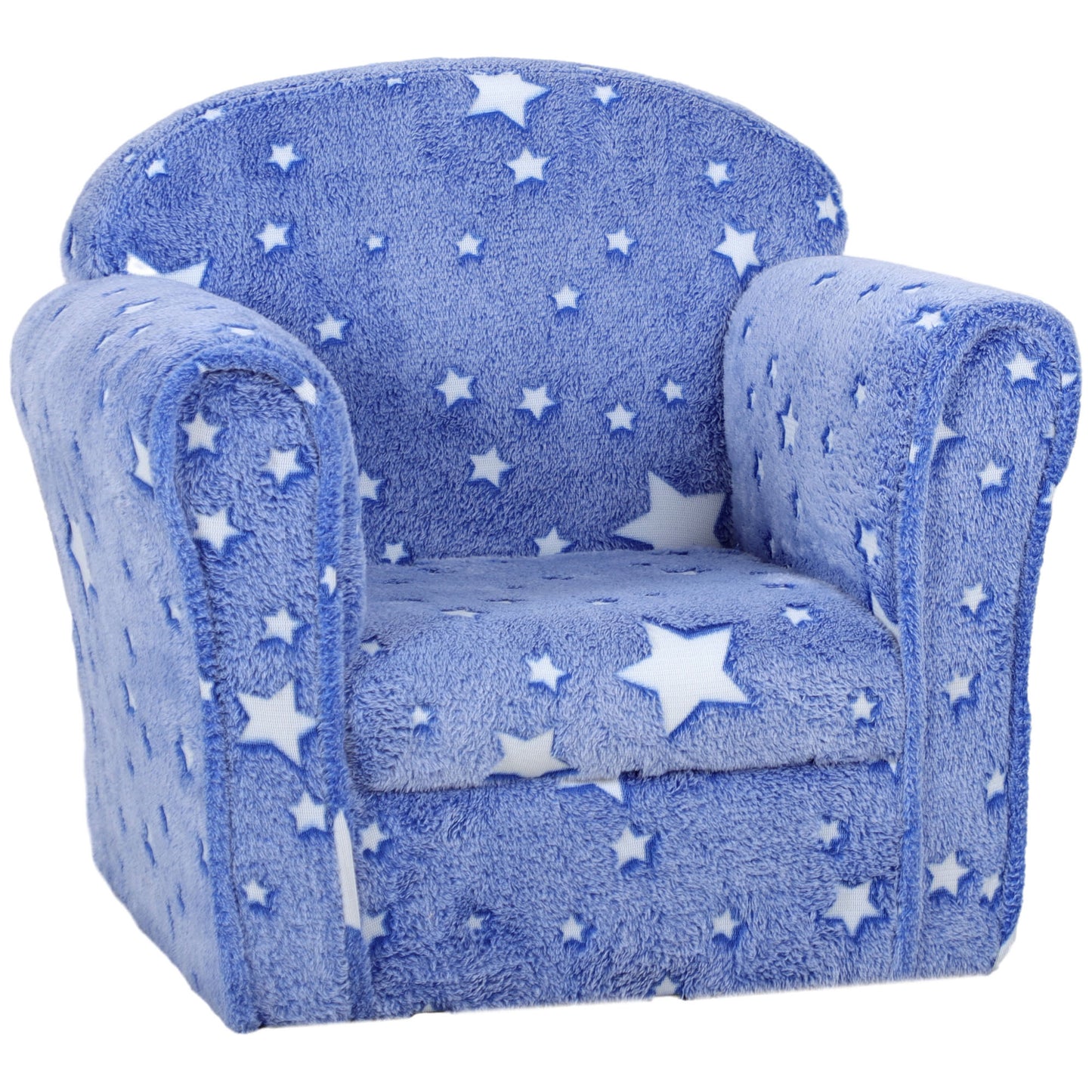 Qaba Kids Sofa Chair, Toddler Sofa with Glow in the Dark Star Design & Wooden Frame, Upholstered Baby Sofa for 18-36 Months for Bedroom, Livingroom, Playroom, Kid Room, Blue