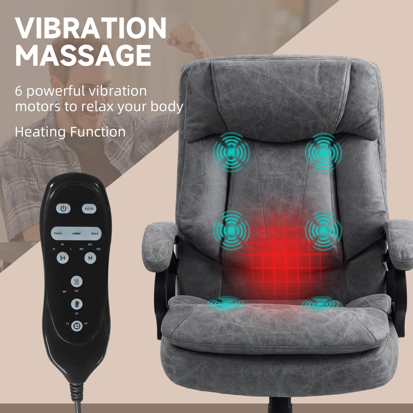 HOMCOM 6-Point Vibration Massage Office Chair with Heat, Charcoal Gray