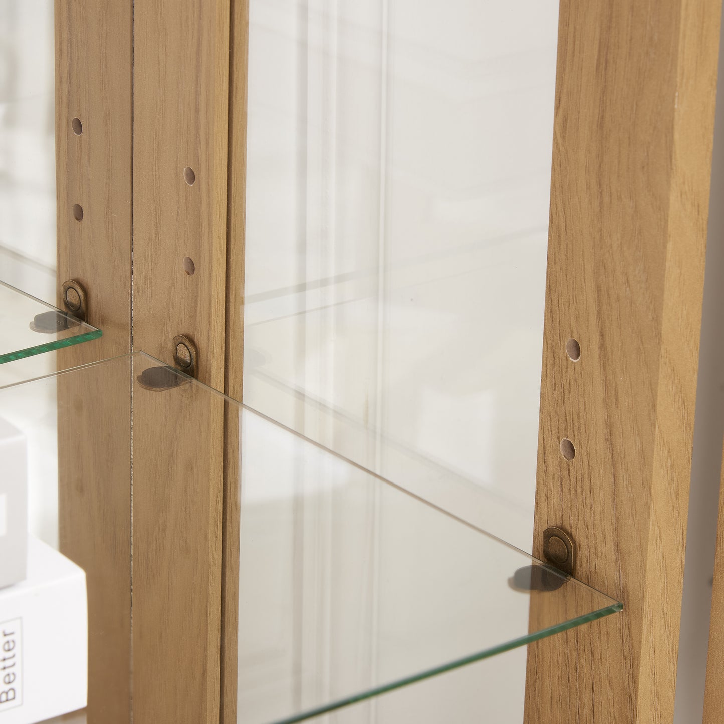 2 Doors Curio Cabinet with Tempered Glass Doors, Curio Cabinets with Mirrored Back Panel and Adjustable Shelves, Lighted Display Cabinet for Home, Office Light Bulb Included OAK