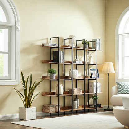 5 Tier Bookcase Home Office Open Bookshelf, Vintage Industrial Style Shelf with Metal Frame, MDF Board