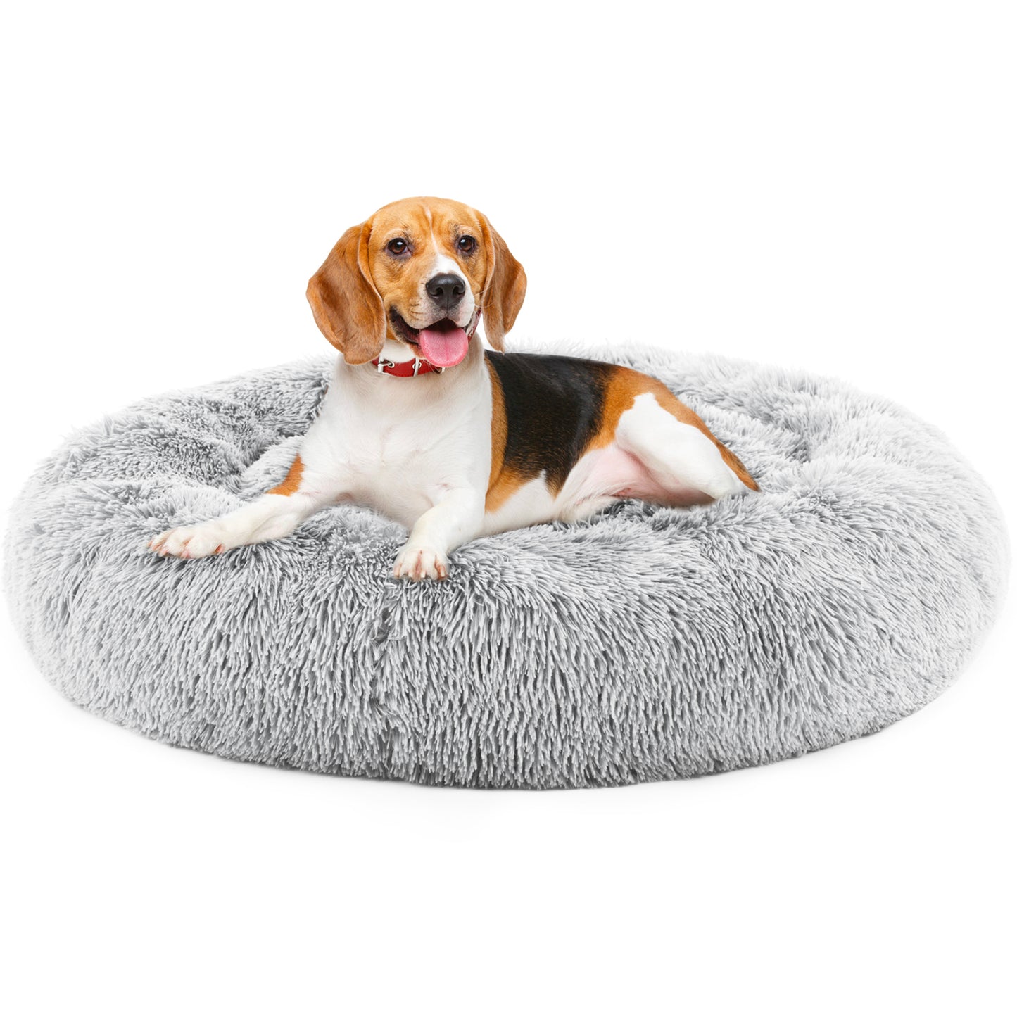 Anti-Slip Round Fluffy Plush Faux Fur Cat Bed, medium  gray