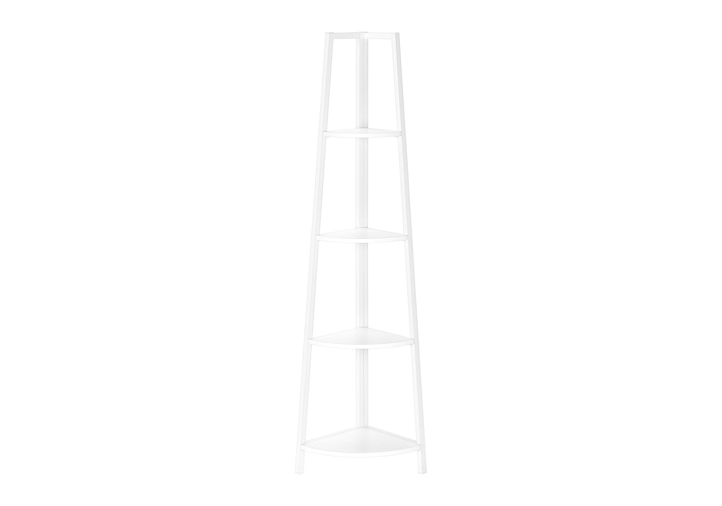 Bookshelf, Bookcase, Etagere, Corner, 4 Tier, 60"h, Office, Bedroom, White Laminate, White Metal, Contemporary, Modern