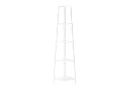 Bookshelf, Bookcase, Etagere, Corner, 4 Tier, 60"h, Office, Bedroom, White Laminate, White Metal, Contemporary, Modern