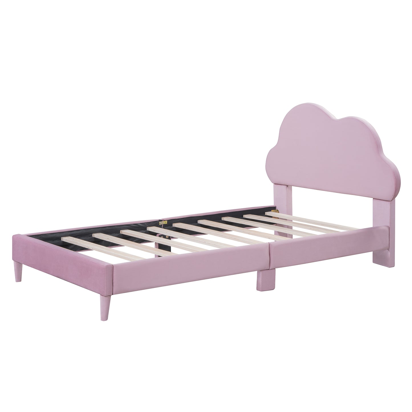 Twin Size Upholstered Cloud-Shape Bed ,Velvet Platform Bed with Headboard,No Box-spring Needed,Pink