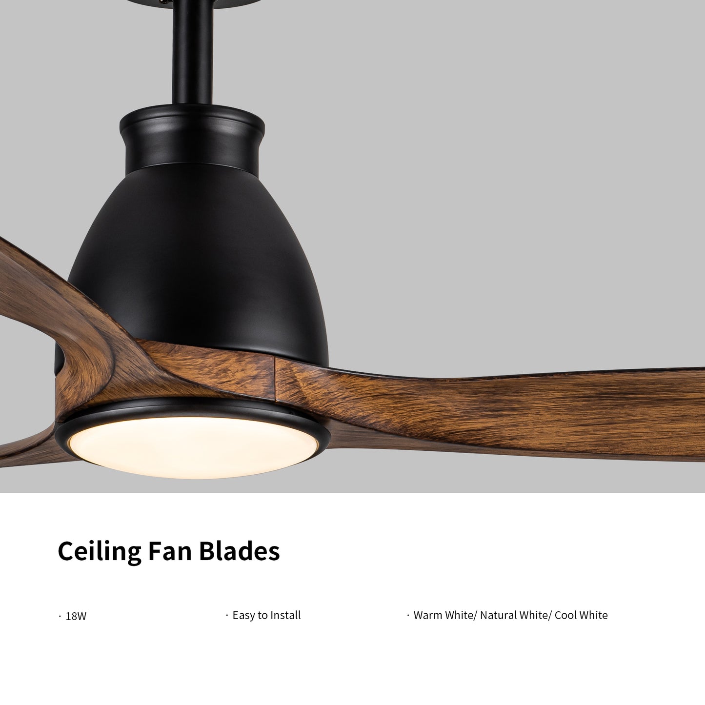 52 inch indoor black ceiling fan with LED light