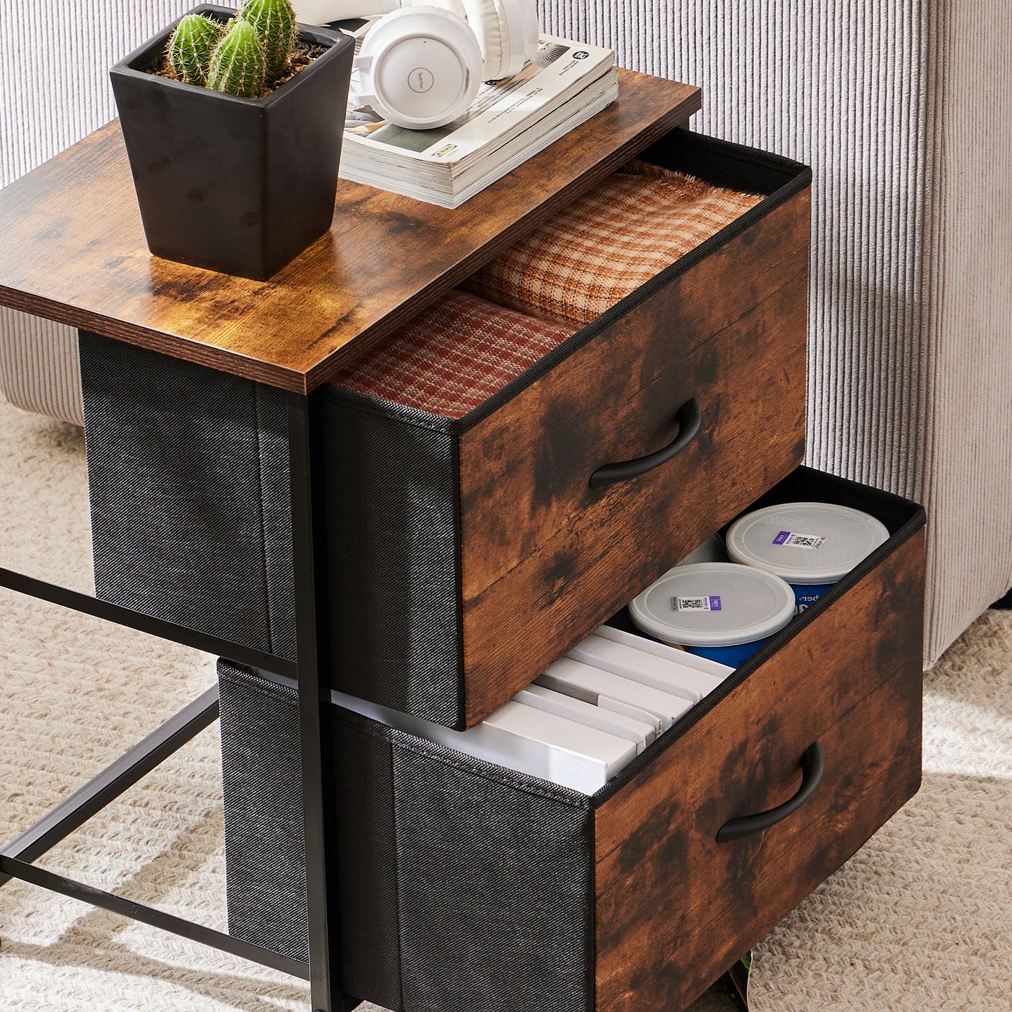 Drawers Dresser Chest of Drawers,Metal Frame and Wood Top,brown,two packs