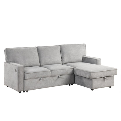 U_STYLE Upholstery Sleeper Sectional Sofa with Storage Space, USB port, 2 cup holders on Back Cushions(same sku; WY000335AAE)