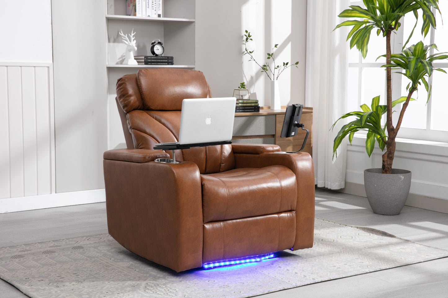 Power Motion Recliner Electric Power Recliner with USB Charging Port, Hidden Arm Storage, Convenient Cup Holder and Bluetooth Speaker,  Light  Brown(Old Sku:SG000800AAS)